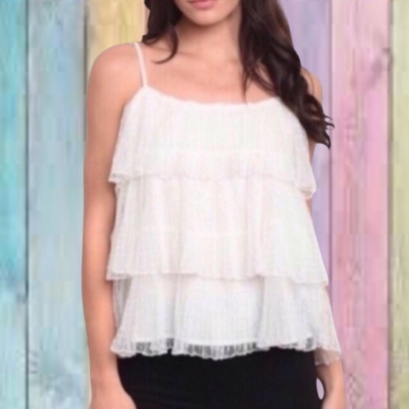 12th Tribe Tops - 12th Tribe White Ruffle Swiss Dot Layer Sheer Mesh Overlay Top